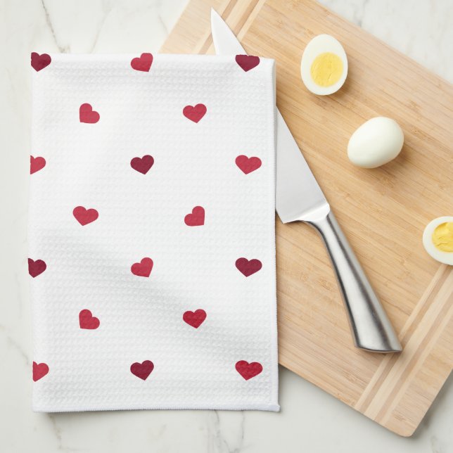 Red Hearts Tea Towel (Quarter Fold)