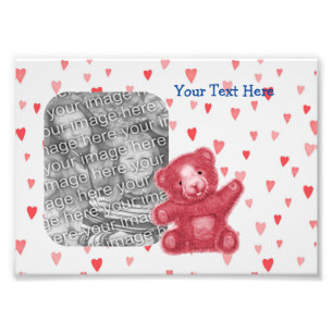 Red Hearts Teddy Bear Cute Photo Frame Template Print