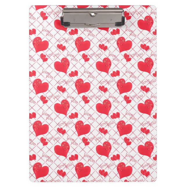 Red hearts, text, "love you" . clipboard (Front)