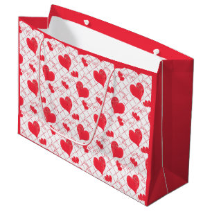 Red hearts, text, "love you" . large gift bag