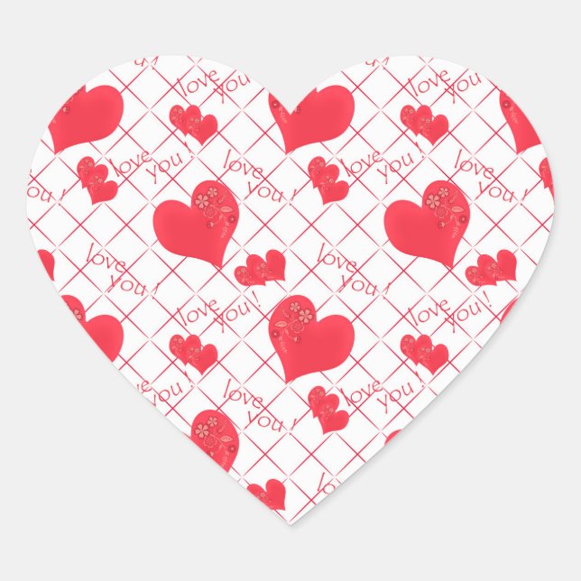 Red hearts, text, "love you", red and white . heart sticker (Front)