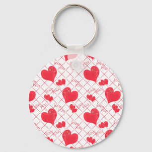 Red hearts, text, "love you", red and white . key ring