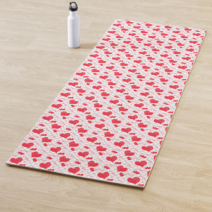 Red hearts, text, "love you" . yoga mat