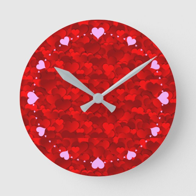 Red Hearts Texture Pattern-11909 Round Clock (Front)