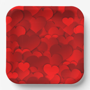 Red Hearts Texture Pattern Paper Plate