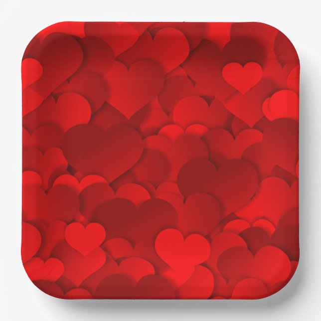 Red Hearts Texture Pattern Paper Plate (Front)