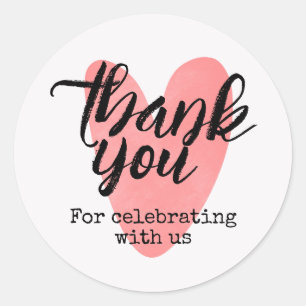 Red Hearts Thank You For Celebrating With Us Classic Round Sticker