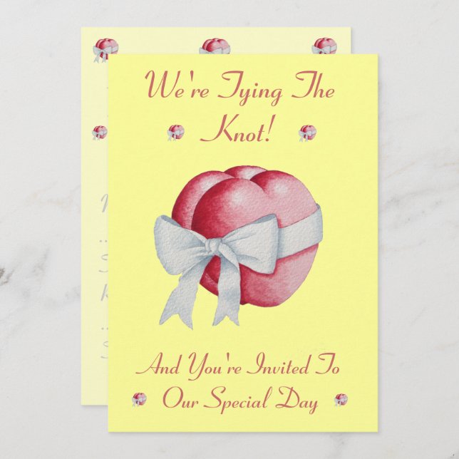 red hearts tied with pretty white bow for wedding invitation (Front/Back)