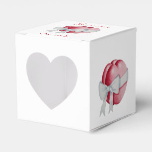 red hearts tied with white ribbon for weddings favour box