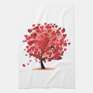 Red Hearts Tree Kitchen Towel