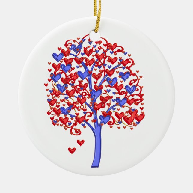 Red Hearts Tree Valentine Ceramic Tree Decoration (Front)