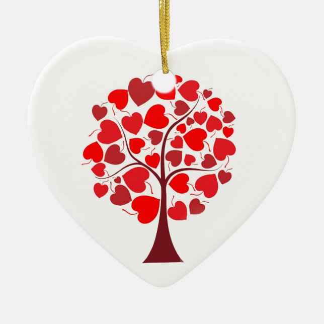 Red Hearts Tree Valentine Ceramic Tree Decoration (Front)