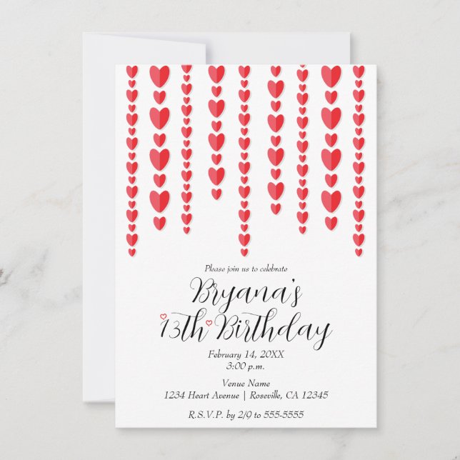 Red Hearts Valentine Birthday Party Invitation (Front)