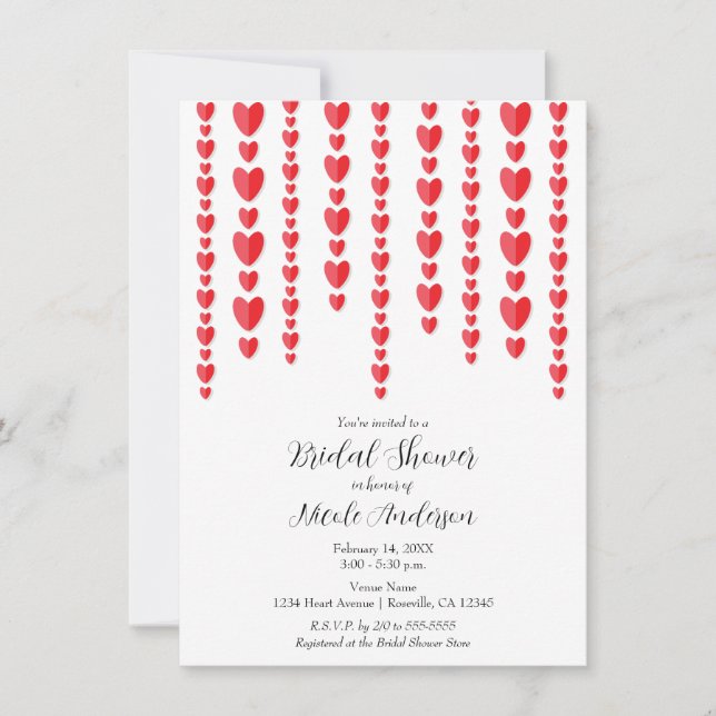 Red Hearts Valentine Bridal Shower Invitation (Front)