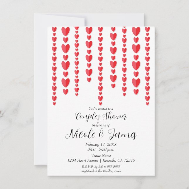 Red Hearts Valentine Couple's Wedding Shower  Invitation (Front)