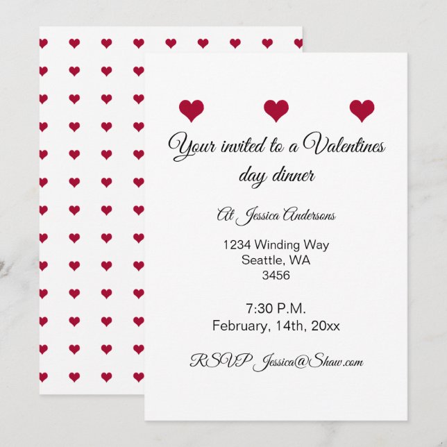 Red hearts valentine dinner invitation (Front/Back)