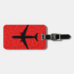 Red Hearts Valentine pattern with aeroplane Luggage Tag
