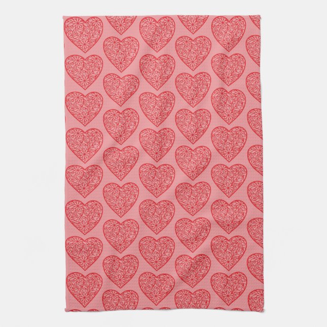 Red Hearts Valentine Tea Towel (Vertical)