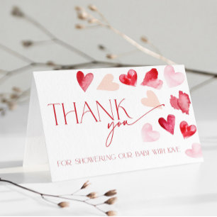 Red Hearts Valentines Day Baby Shower Thank You Card