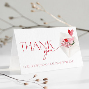Red Hearts Valentines Day Baby Shower Thank You Card