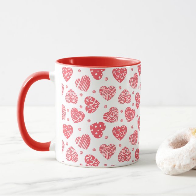 Red Hearts Valentines Day Love Mug (With Donut)