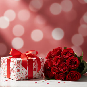 Red Hearts Valentine's Day Love Wrapping Paper Sheet