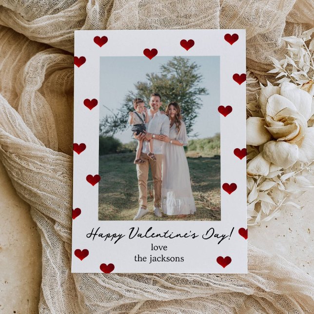 Red Hearts Valentine's Day Photo Holiday Card (Creator Uploaded)