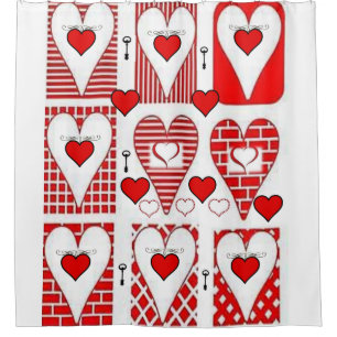 red hearts vintage red white showercurtain shower curtain