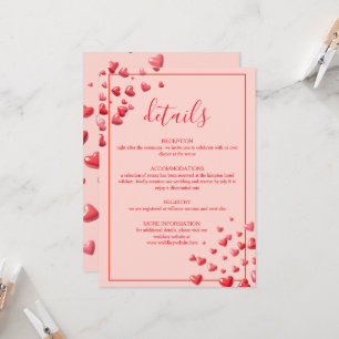 Red Hearts Wedding Details Card
