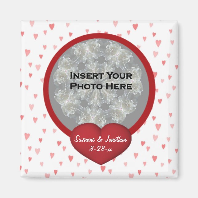 Red Hearts Wedding Photo Magnet (Front)