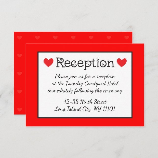 Red Hearts Wedding Reception - Black, White, Red Invitation (Front/Back)