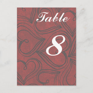 Red Hearts Wedding Table Cards numbers Postcard