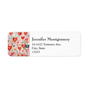 Red Hearts Whimsical Love Pattern Address