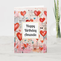 Red Hearts Whimsical Love Pattern Birthday