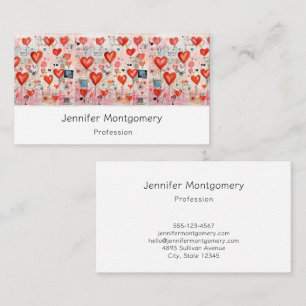 Red Hearts Whimsical Love Pattern Business Card