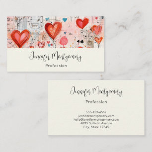 Red Hearts Whimsical Love Pattern Business Card