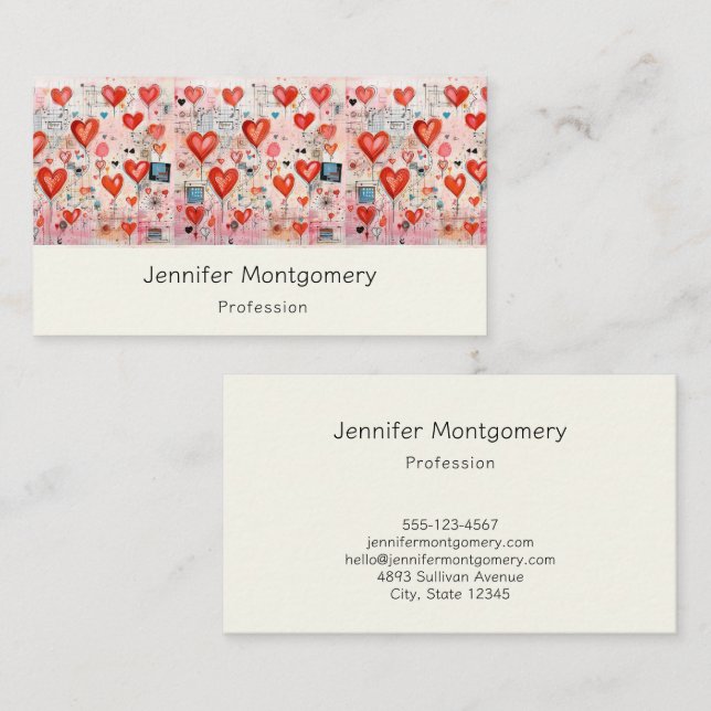 Red Hearts Whimsical Love Pattern Business Card (Front/Back)