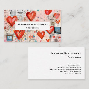 Red Hearts Whimsical Love Pattern Business Card