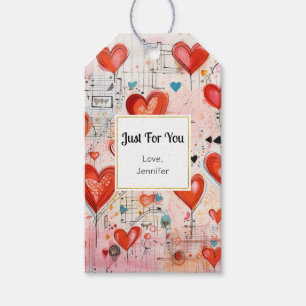 Red Hearts Whimsical Love Pattern Just for You Gift Tags