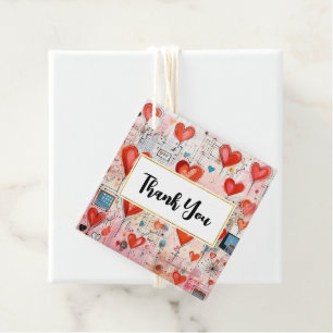 Red Hearts Whimsical Love Pattern Thank You Favour Tags