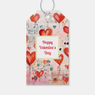 Red Hearts Whimsical Love Pattern Valentine's Day Gift Tags