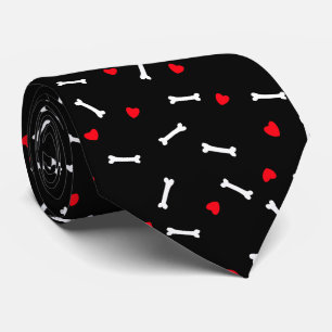 Red Hearts White Bones Dog Lover Neck Tie