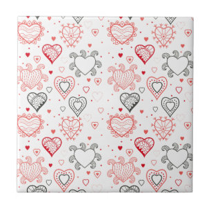 Red Hearts with Black Accents Pattern Tile