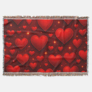 Red Hearts with Stars Pattern Throw Blanket