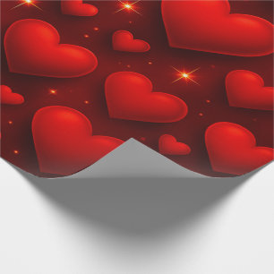 Red Hearts with Stars Pattern Wrapping Paper
