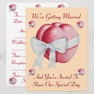 red hearts with white bow for weddings invite