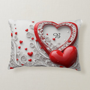 Red Hearts With White Scroll Frame Love Decor 💖 Decorative Cushion
