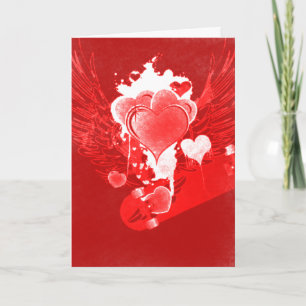 Red Hearts with wings Skateboard Valentine's Card