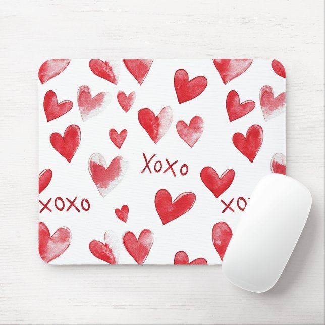 Red Hearts XOXO Love Mouse Pad (With Mouse)
