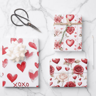 Red Hearts XOXO Love Valentine's Day Romance Wrapping Paper Sheet
